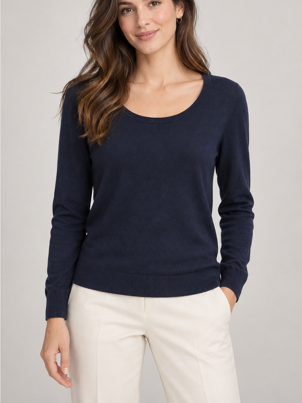 Banana Republic Silk Cashmere Scoop Neck Sweater Navy Blue Size L